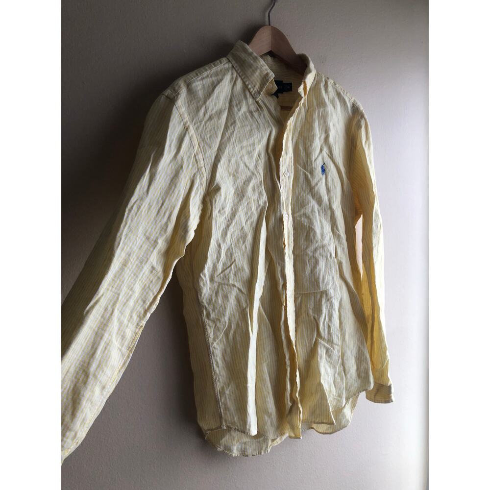 Ralph Lauren Men Button Up Yellow Shirt Striped Long Sleeve Size Medium - Picture 3 of 7